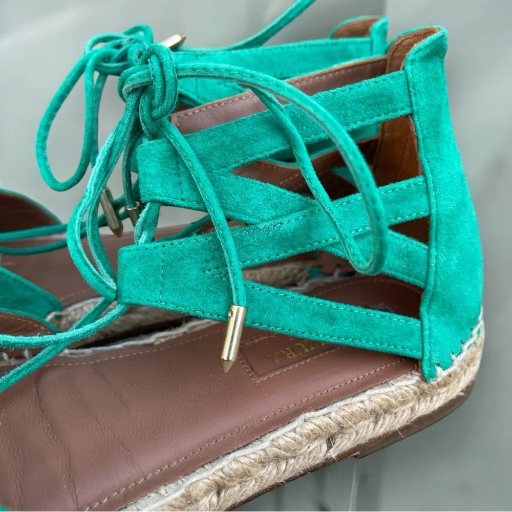Aquazzura Firenze Green Suede Leather Belgravia Espadrilles Flats Sandals
